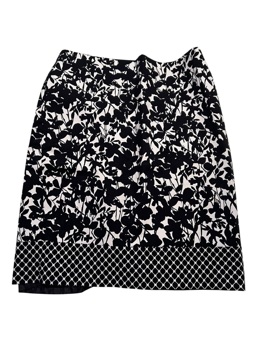 New York & Company Women's Size 8 Pencil Skirt Black White Floral Contrasting Tr